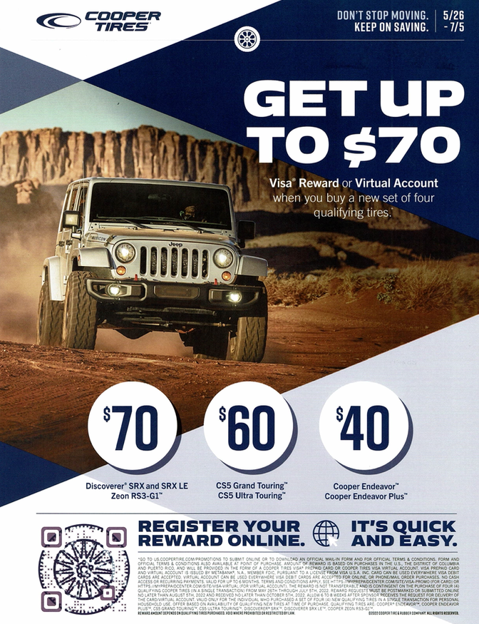 Get Up to $70 | Cooper Tires | Extreme Auto Repair